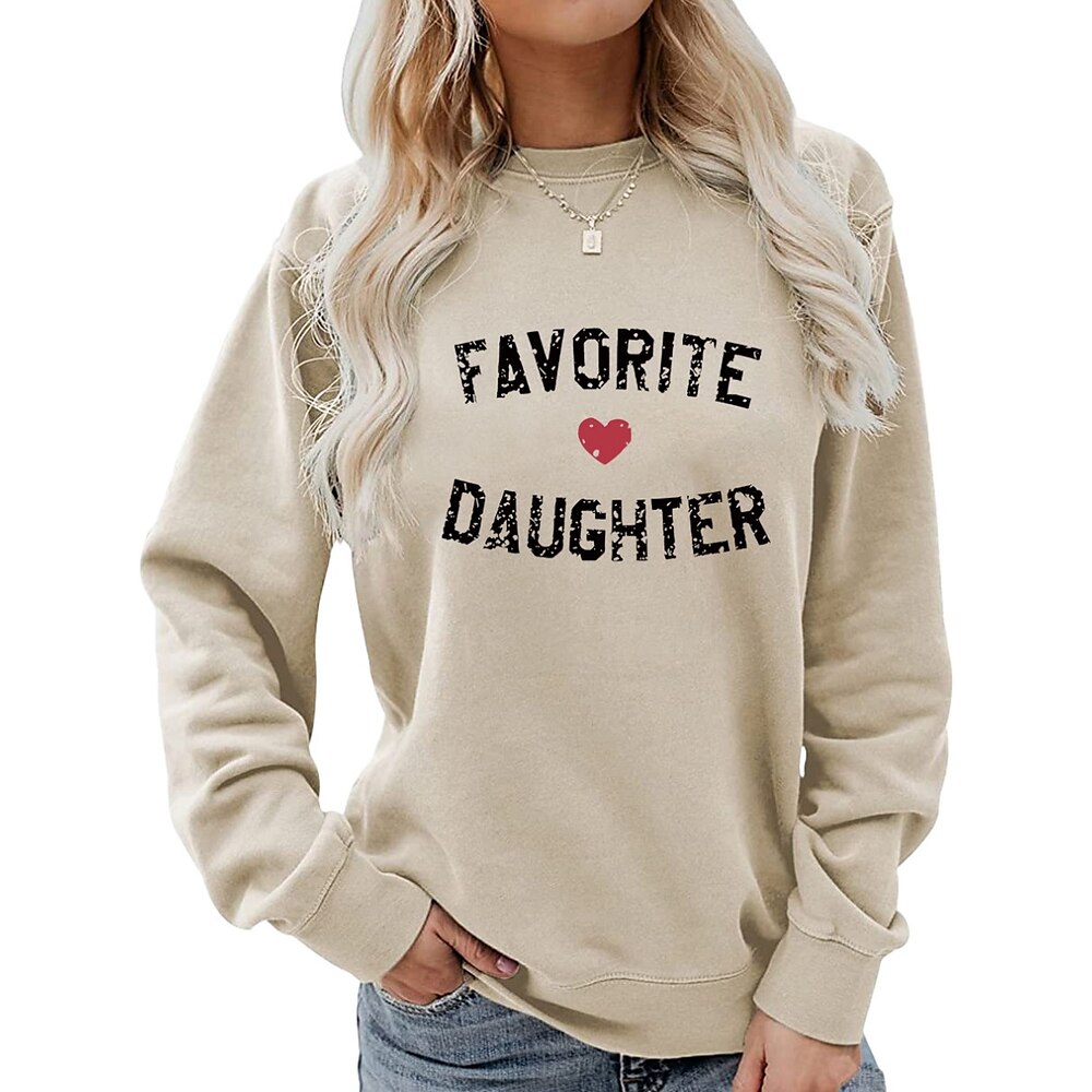 Sweatshirt für Damen, Lieblingstochter, lässig, Baumwolle, Buchstaben, Valentinstag, Straße, Alltagskleidung, Rundhalsausschnitt, Druck, langärmelig, Schwarz, Rosa, Khaki, Herbst, Winter Lightinthebox