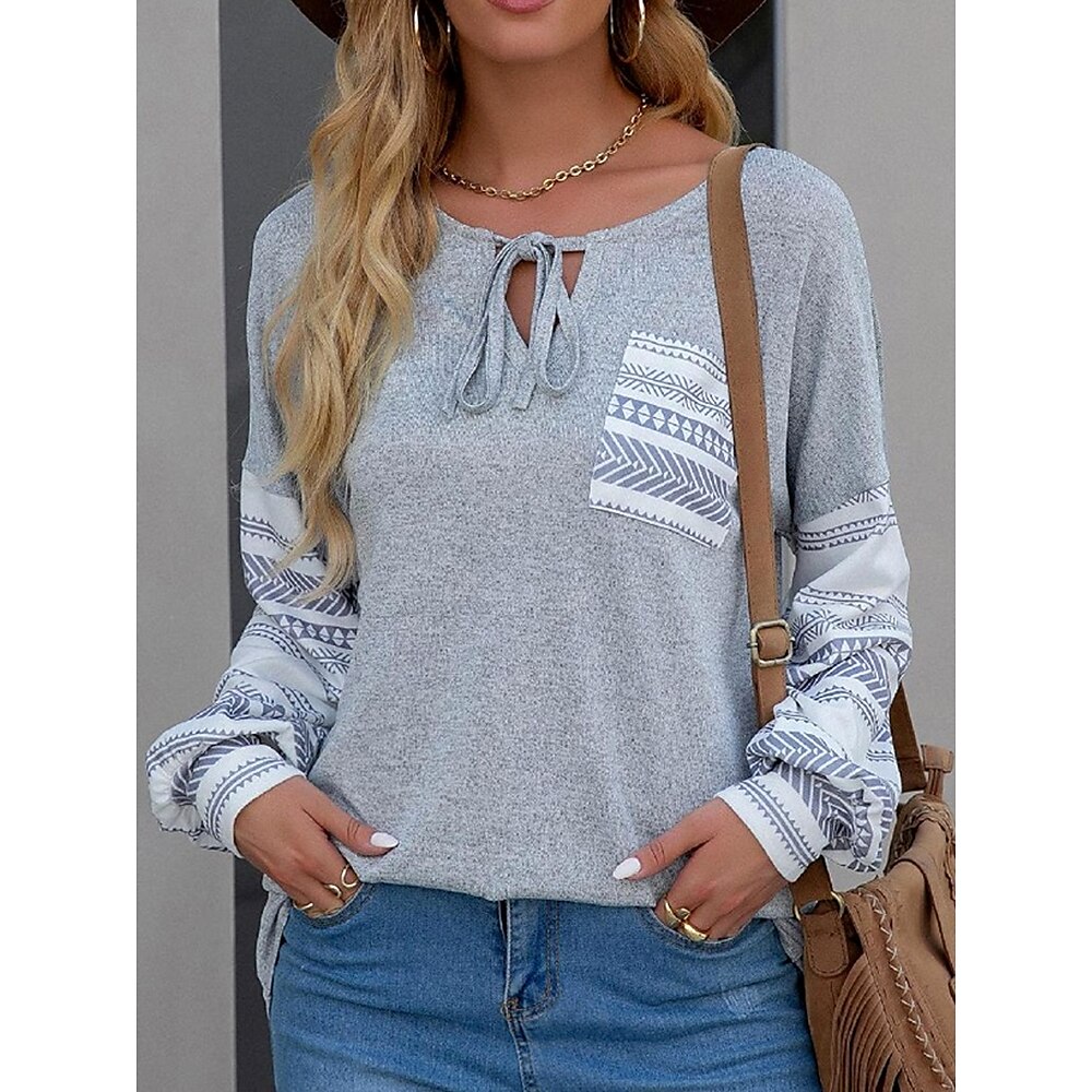 Damen Sweatshirt Pullover Brautkleider schlicht Polyester Glatt Gestreift Strasse Alltagskleidung Rundhalsausschnitt Patchwork Bedruckt Langarm Rote Grün Grau Herbst Winter Lightinthebox