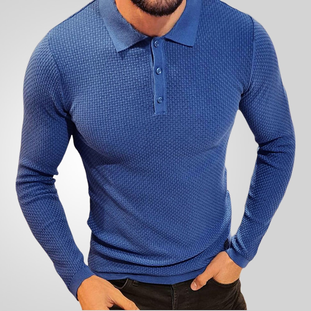 Herren Polos mit Knöpfen Golfhemd Casual Sport Kargen Langarm Modisch Basic Glatt Knopf Frühling Herbst Blau Polos mit Knöpfen Lightinthebox