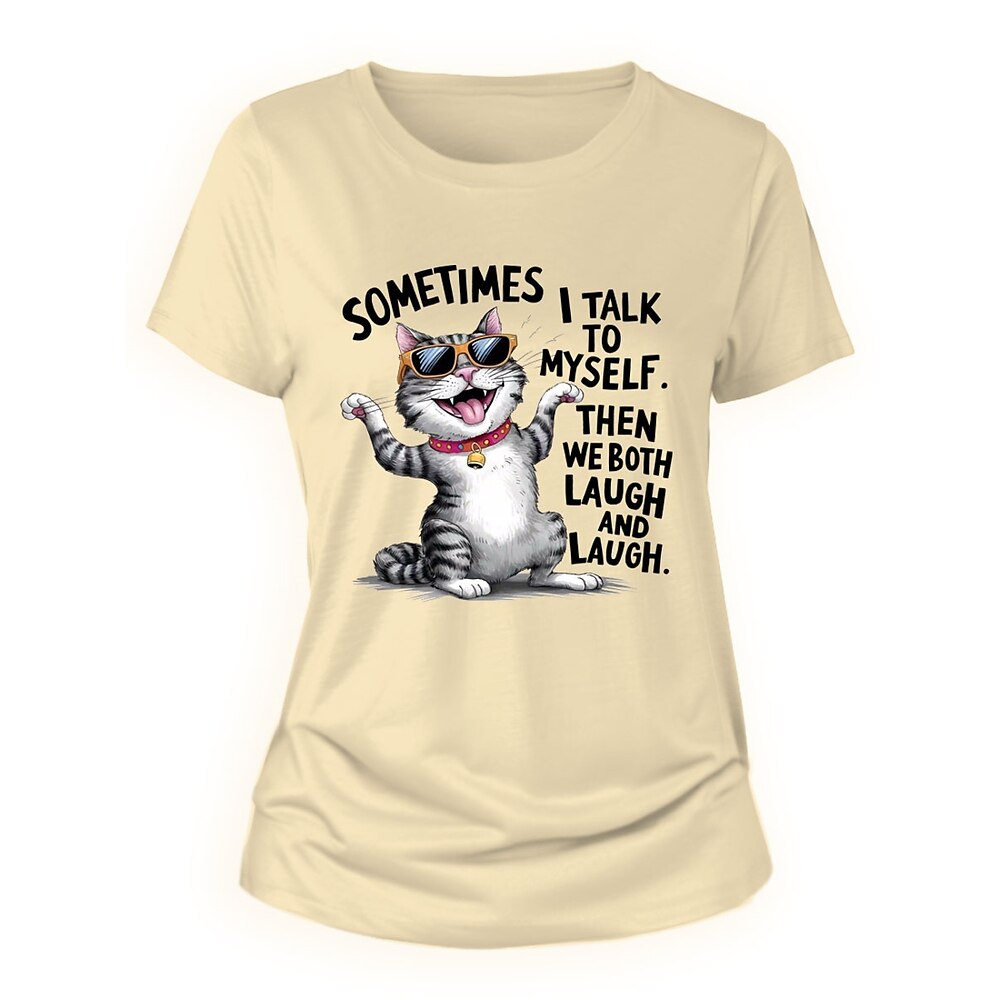 Damen T Shirt Brautkleider schlicht Katze Buchstabe Normale Oberteile Kurzarm Rundhalsausschnitt Bedruckt Regular Fit Täglich Weiß Blau Beige Sommer Lightinthebox