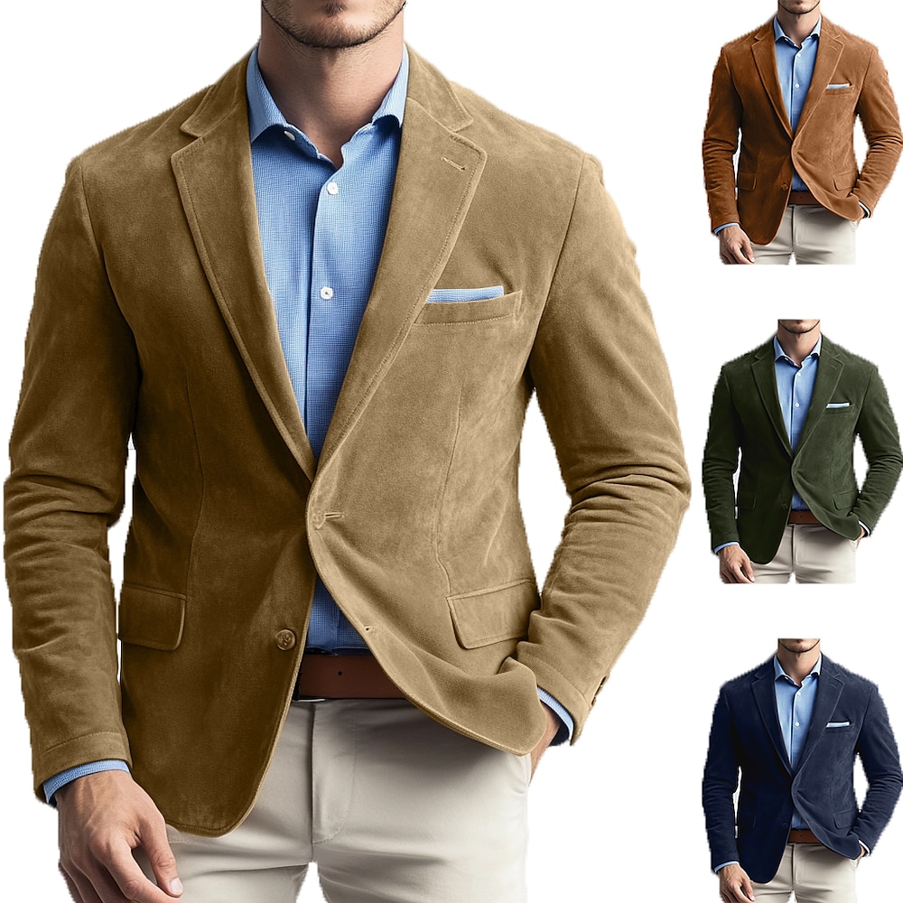 Herren-Blazerjacke aus Wildlederimitat, blau, grün, braun, khaki, Arbeits- und Straßenmode, lässig, mit Knöpfen, Tasche, bequemer einreihiger Blazer Lightinthebox