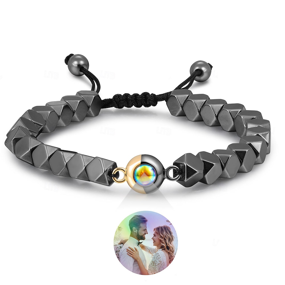 personalisiertes Projektionshämatitarmband, personalisiertes Fotoarmband mit farbigem eingebettetem Projektionsstein, einzigartiges Valentinstagsgeschenk für Verliebte Lightinthebox