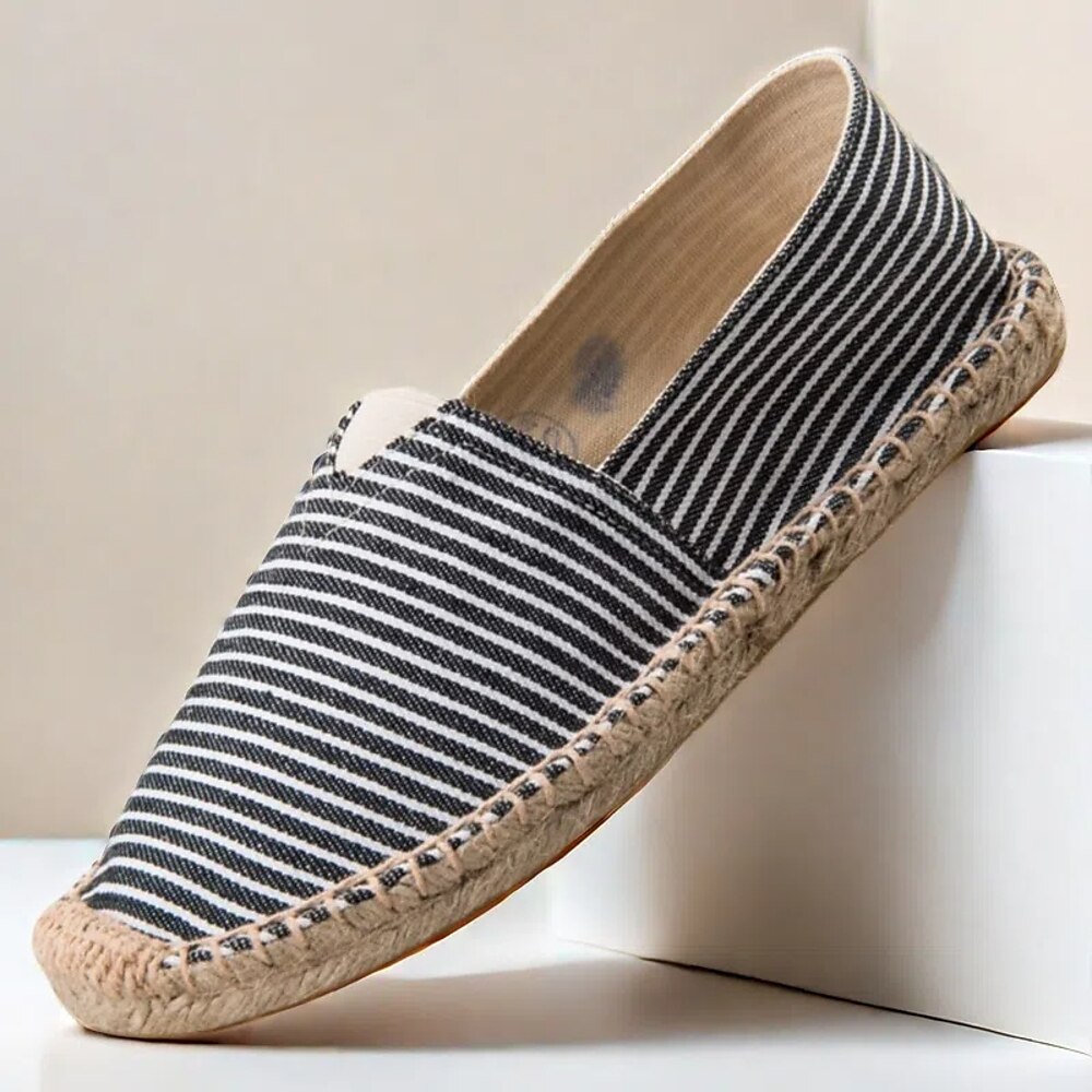 Herren-Espadrilles aus blau-weiß gestreiftem Canvas mit Juteseilsohle - bequeme Sommerschuhe Lightinthebox