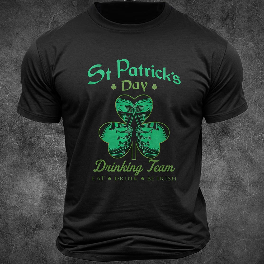 St. Patricks Day Herren Vierblättriges Kleeblatt T Shirt T-Shirt 100% Baumwolle Kurzarm Grafik Hemd Schwarz Weiß Armeegrün Bequemes T-Shirt Strasse Festtage Modedesigner-Kleidung Lightinthebox