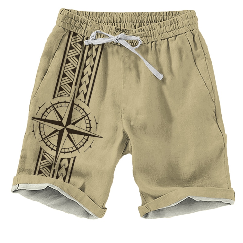 Herren Geometrische Muster Nautisch Kompass Shorts Kurze Hosen Strandshorts Kurze Hosen Lässige Shorts Mittlere Taillenlinie Urlaub Strassenmode Hawaiianisch Outdoor Casual Festtage Kordelzug Lightinthebox