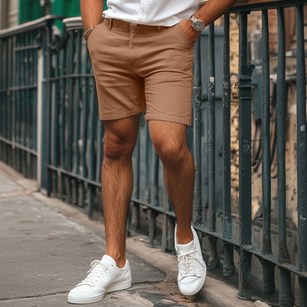 Herren Kleid-Shorts Arbeitsshorts Lässige Shorts Kurze Golfhosen Tasche Gerade geschnitten Einfarbig Komfort tragbar Knielänge Outdoor Täglich Strassenmode Stilvoll Schwarz Braun Lightinthebox