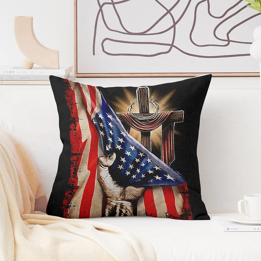 Vintage dekorativer Kissenbezug 1 Stück Kreuz Nationalflagge patriotisch weicher quadratischer Kissenbezug für Schlafzimmer Wohnzimmer Sofa Couch Stuhl Lightinthebox