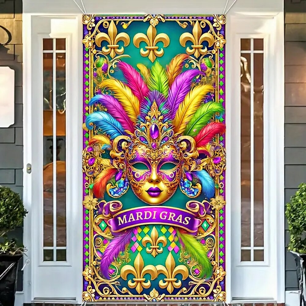 Karneval Mardi Gras Türdekorationen Türbezüge Maske Fleur de Lis Tür Gobelin Türvorhang Dekoration Kulisse Indoor/Outdoor Türbanner für Haustür Bauernhaus Lightinthebox