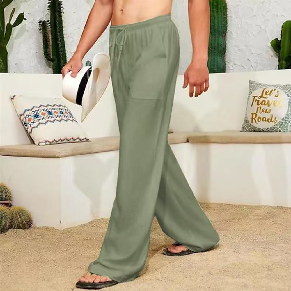 Herren Hose Hosen Sommerhosen Schlabberhose Strandhose Gazehose Kordelzug Vordertasche Gerade geschnitten Glatt Komfort Weich In voller Länge Heim Yoga Fitnessstudio Modisch Brautkleider schlicht Lightinthebox