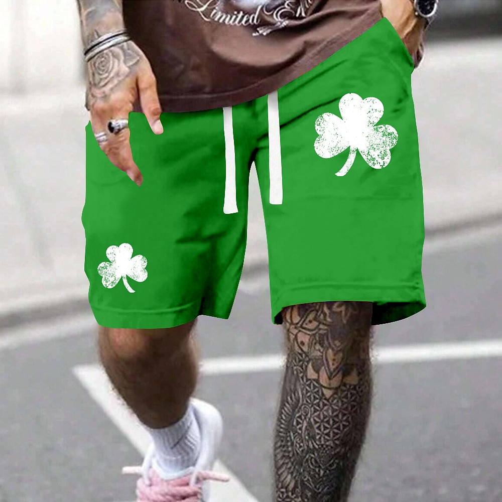 St. Patricks Day Herren Vierblättriges Kleeblatt Sweatshorts Kurze Hose Strandshorts Kurze Hosen Frottee-Shorts Mittlere Taillenlinie Vintage Brautkleider schlicht Täglich Festtage Strassenmode Lightinthebox