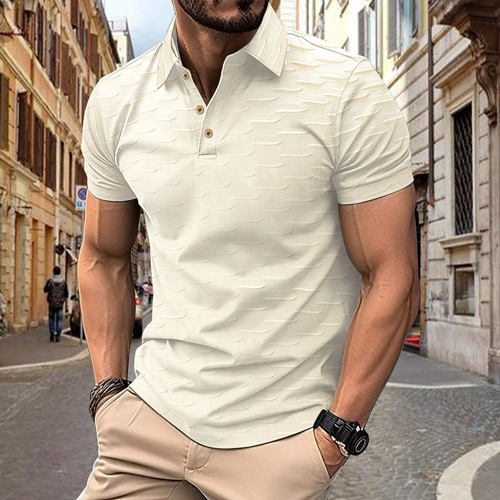 Herren Polo Golf Poloshirts Arbeit Casual Kargen Klassisch Kurzarm Basic Modern Feste Farbe Waagen Knopf Frühling Sommer Regular Fit Dunkelbraun Schwarz Weiß Beige Polo Lightinthebox