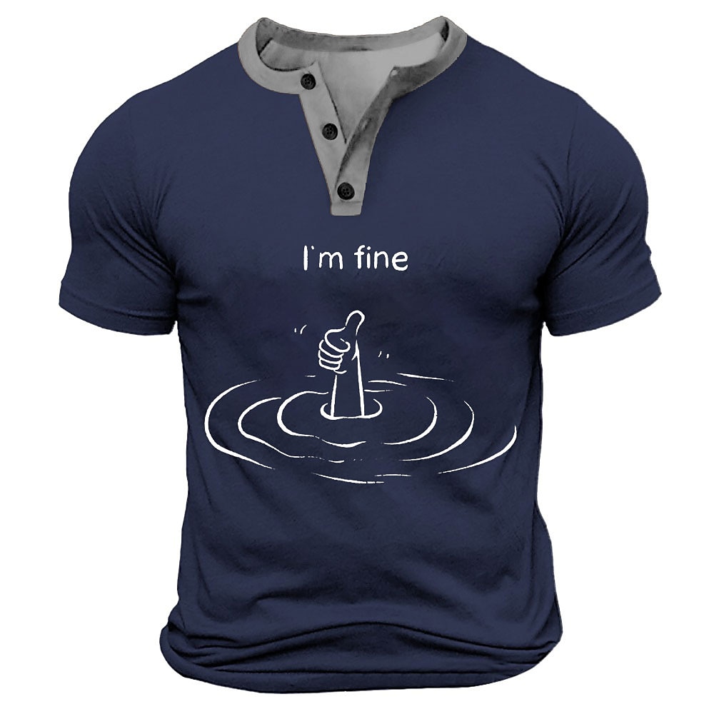 Herren Text Lustig I'm fine T Shirt Henley Shirt Kurzarm Designer Retro Vintage Strasse Casual Täglich Sommer Frühling Armee-Grün Marineblau Schwarz Henley Henley T-Shirt Lightinthebox