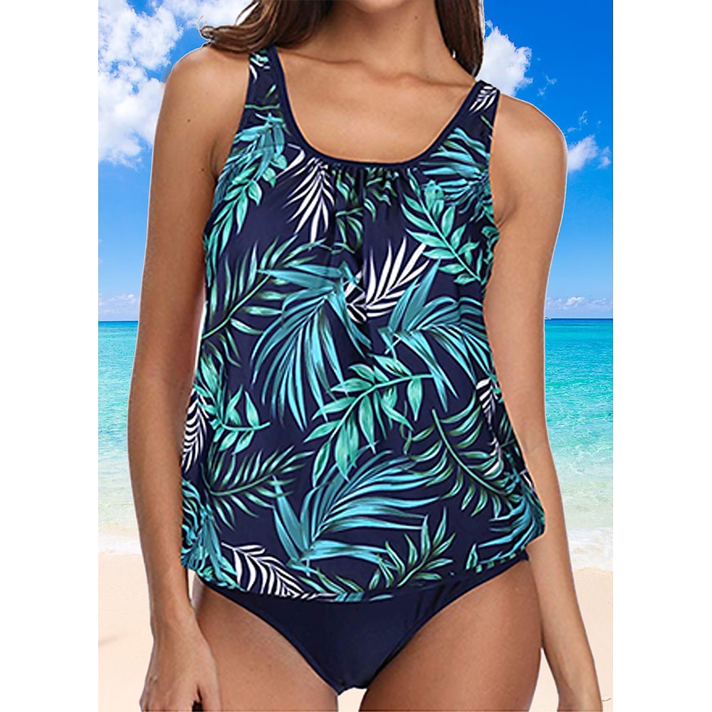 Damen Badeanzug Tankini 2 Stück Cheeky-Bikinihose Bademode Rüschen Urlaub Strandbekleidung Blumen Graphic U-Ausschnitt Ärmellos Badeanzüge Lightinthebox