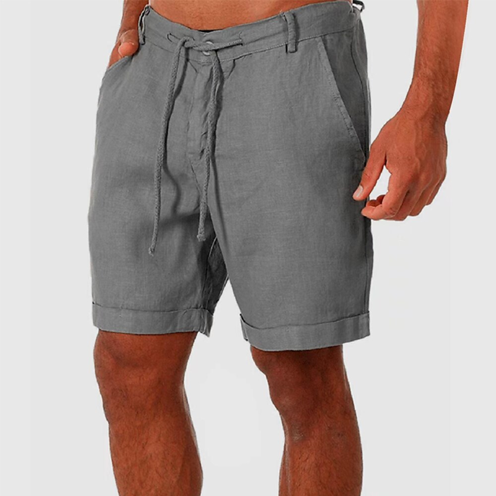 Herren Shorts Kurze Hosen Leinenshorts Kurze Hosen Sommer-Shorts Strandshorts Kurze Hosen Knopf Tasche Kordelzug Glatt Atmungsaktiv Knielänge Outdoor Täglich Ausgehen Modisch Klassicher Stil Wei Lightinthebox