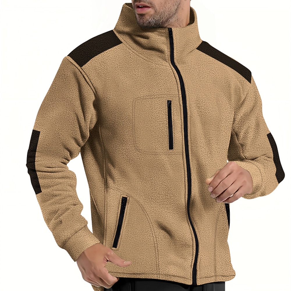 Herren Leichte Jacke Cargojacke Freizeitjacke Urlaub Täglich Wasserdicht Patchwork Tasche Herbst Winter Farbblock Modisch Klassisch Ständer Standard Schwarz Marineblau Khaki Armeegrün Grau Jacken Lightinthebox