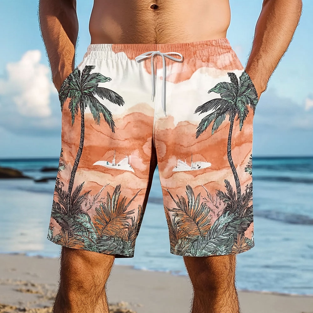 Herren Kokosnussbaum Tropische Pflanzen Shorts Kurze Hosen Sommer-Shorts Strandshorts Kurze Hosen Mittlere Taillenlinie Strassenmode Hawaiianisch Casual Täglich Festtage Tasche Kordelzug Elastische Lightinthebox