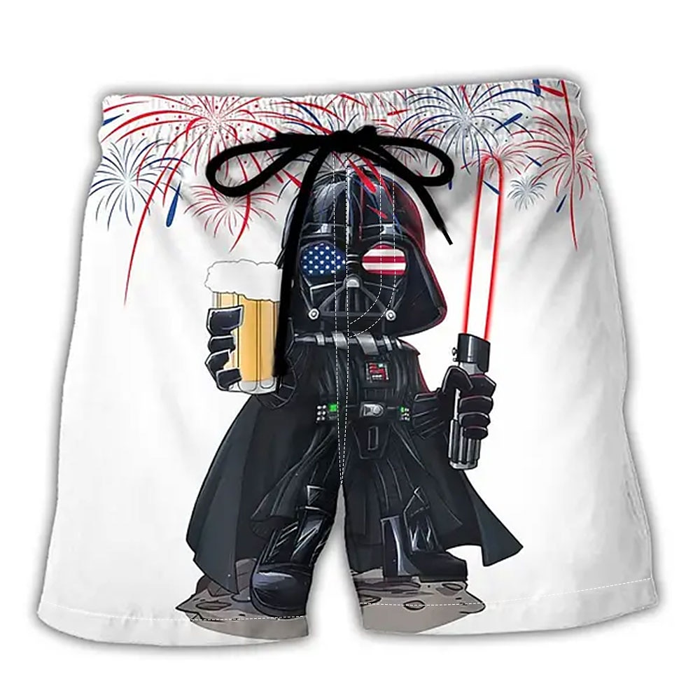 Herren Tempelritter Amerikanische US-Flagge Feuerwerk Shorts Kurze Hosen Sommer-Shorts Strandshorts Kurze Hosen Mittlere Taillenlinie Strassenmode Hawaiianisch Casual Täglich Festtage Tasche Lightinthebox