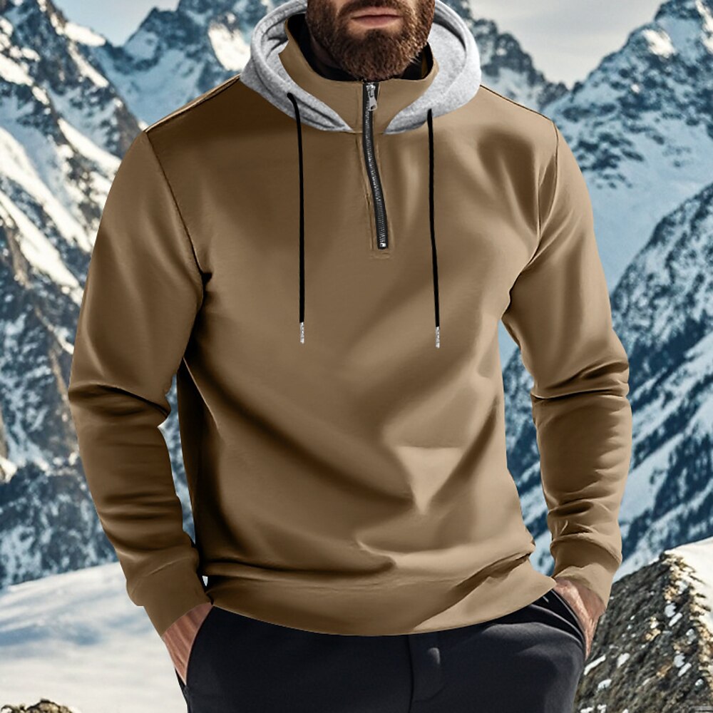 Herren Hoodie Sweatshirt Kapuze Hoodie mit Viertelreißverschluss Fleece-Hoodie Aprikose Schwarz Weiß Wein Rote Mit Kapuze Troyer Halber Reißverschluss Glatt Tasche Sport Natur Täglich Festtage Lightinthebox