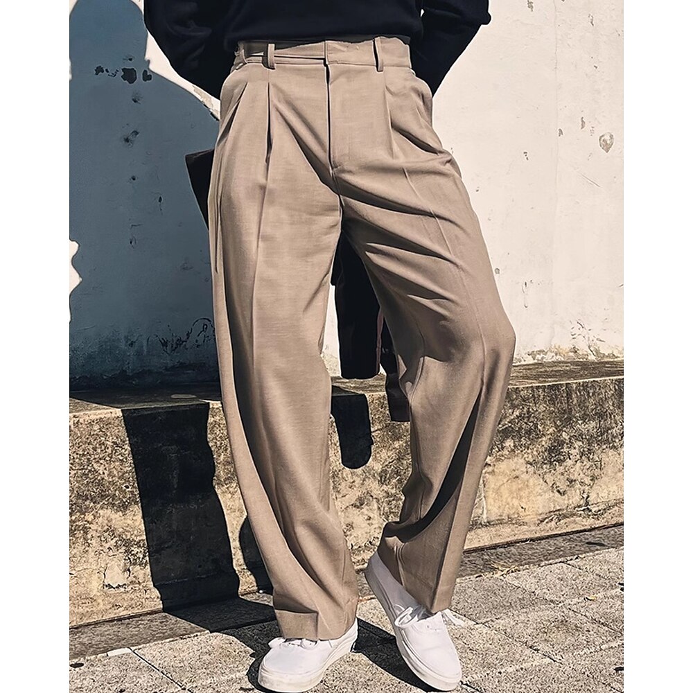 Herren Anzughosen Hose Hosen Chinesisch Chino Hose Faltenhose Tasche Gerade geschnitten Glatt Komfort Formal Party Arbeit Modisch Klassicher Stil Schwarz Khaki Mikro-elastisch Lightinthebox