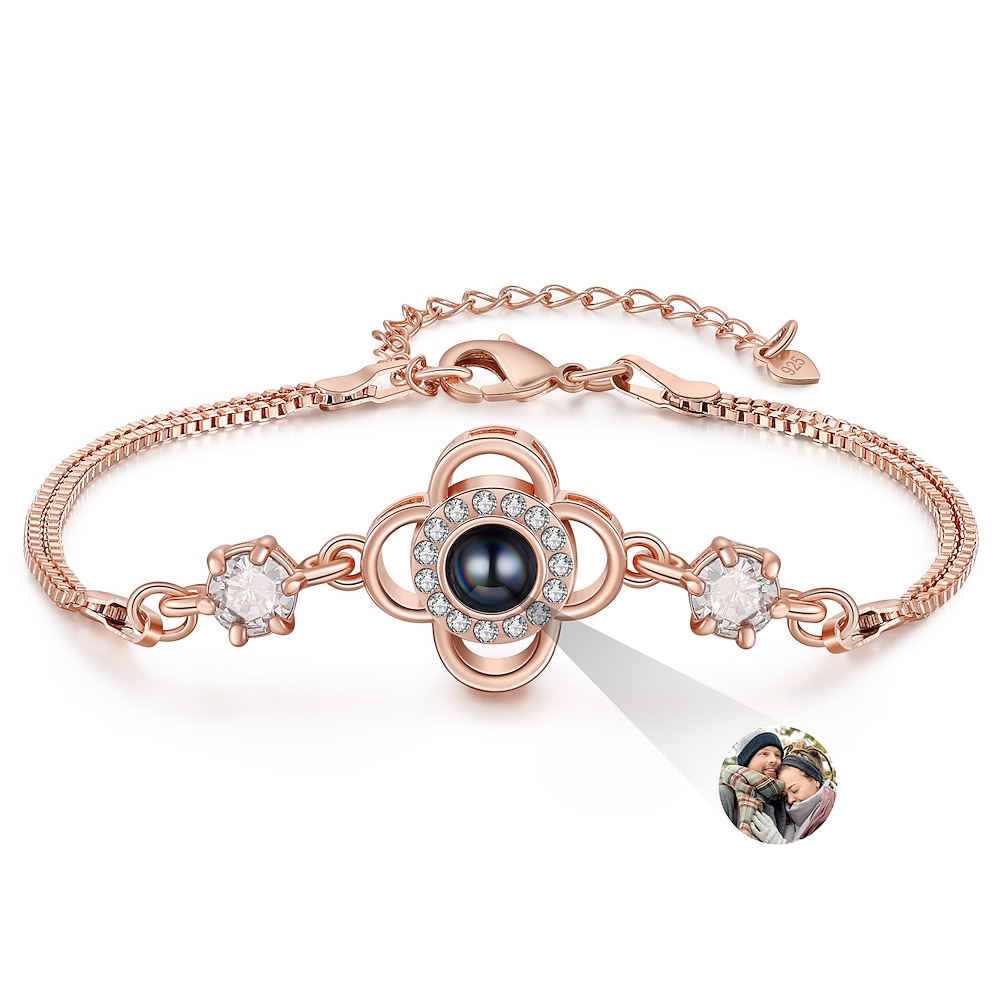 personalisiertes Projektionsarmband für Frauen, individuelles Fotoarmband mit eingebettetem Projektionsstein, erhältlich in Silber und Roségold, romantisches Valentinstags- und Weihnachtsgeschenk Lightinthebox