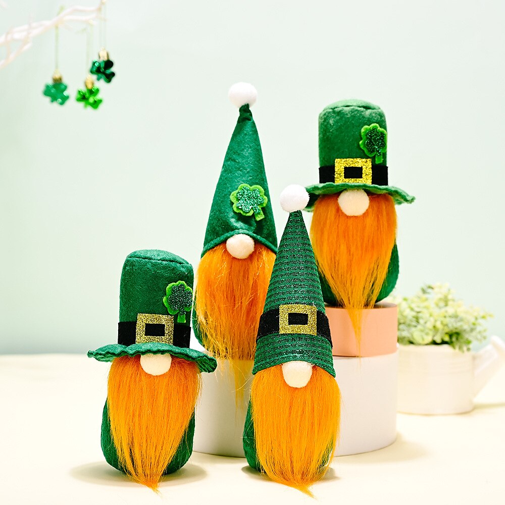 Plüsch-Zwerg-Ornamente zum St. Patrick's Day, irische Feiertagsfigur, Puppe ohne Gesicht mit grünem Blatt, hängendes Ornament für festliche Geschenke Lightinthebox