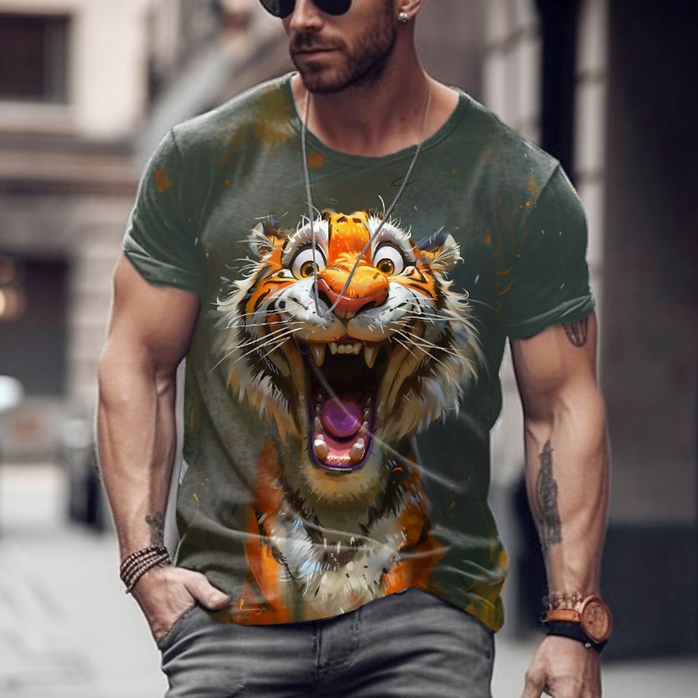 Herren Tiger Lustig T Shirt Kurzarm T-Shirt 3D-Druck Rundhalsausschnitt Hemd Übertrieben Designer Party Festtage Dunkelgrün Sommer Frühling Bekleidung S M L XL XXL XXXL Lightinthebox