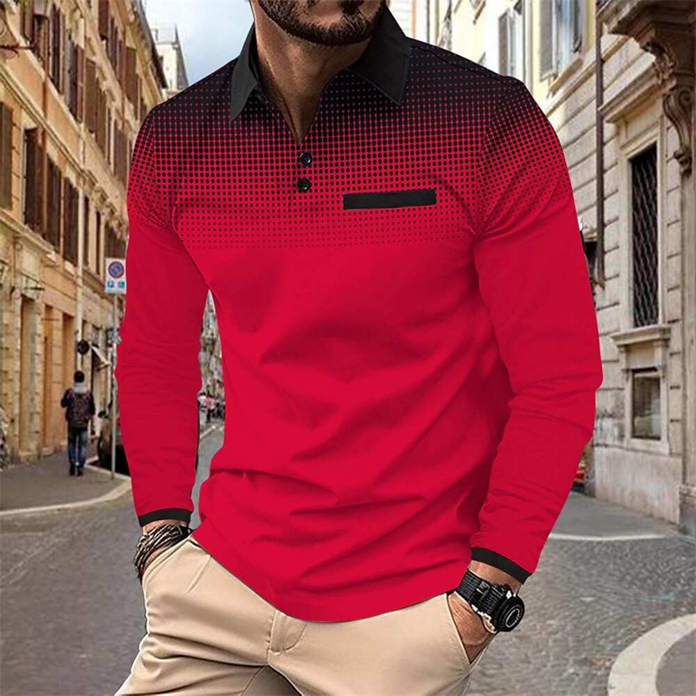 Herren Golfhemd Golf Poloshirts Arbeit Casual Kargen Langarm Basic Modern Punkt Knopf Frühling Herbst Regular Fit Mandelfarben Weiß Hellgrün Rosa Rote Marineblau Golfhemd Lightinthebox