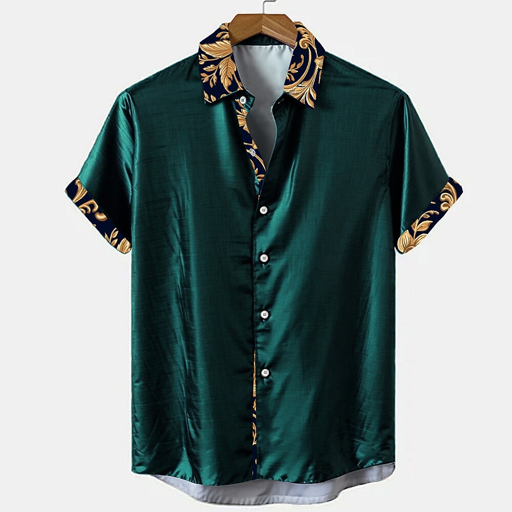 Herren Blumen Pflanzen Abschlussball-Shirt Kurzarm Modisch lässig Party Casual Sommer Frühling Umlegekragen Knopf hoch Schwarz Blau Grün Lightinthebox