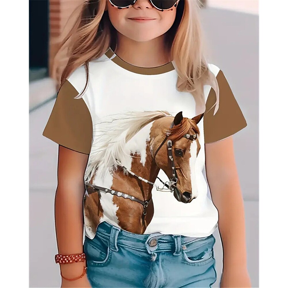 Jungen Mädchen 3D Graphic Pferd T-Shirt Kurzarm Sommer Frühling Modisch Basic kinderkleidung 4-12 Jahre Rundhalsausschnitt Outdoor Casual Täglich Regular Fit Lightinthebox