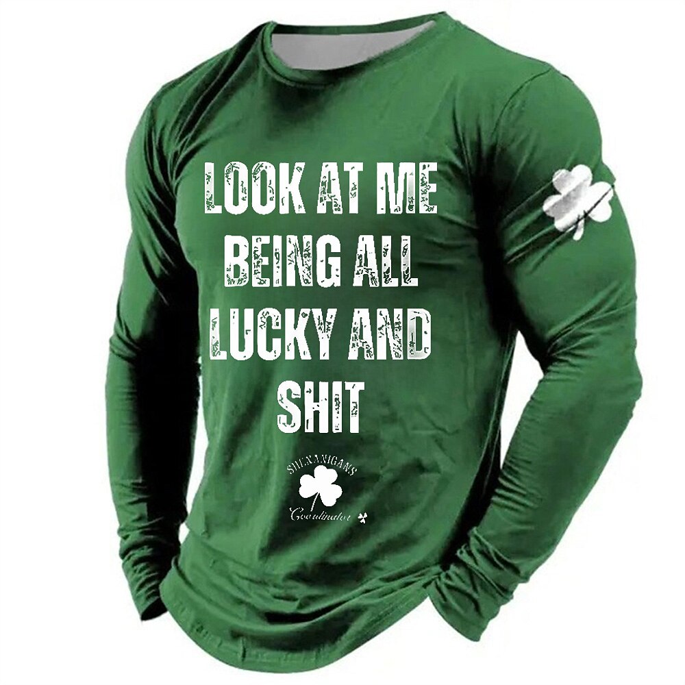 St. Patrick Herren Kleeblatt Glückliche Iren T Shirt Langarm T-Shirt 3D-Druck Rundhalsausschnitt Hemd Designer Brautkleider schlicht Party Festtage Klub Schwarz Blau Grün Sommer Frühling Bekleidung S Lightinthebox