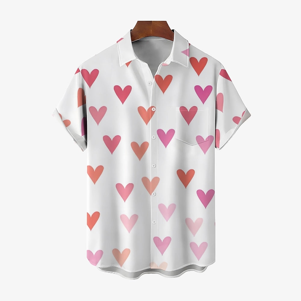 Valentinstag Herren Herz Lässiges Hemd Kurzarm Brautkleider schlicht Party Geschenk Casual Sommer Frühling Umlegekragen Knopf hoch Rosa Lightinthebox