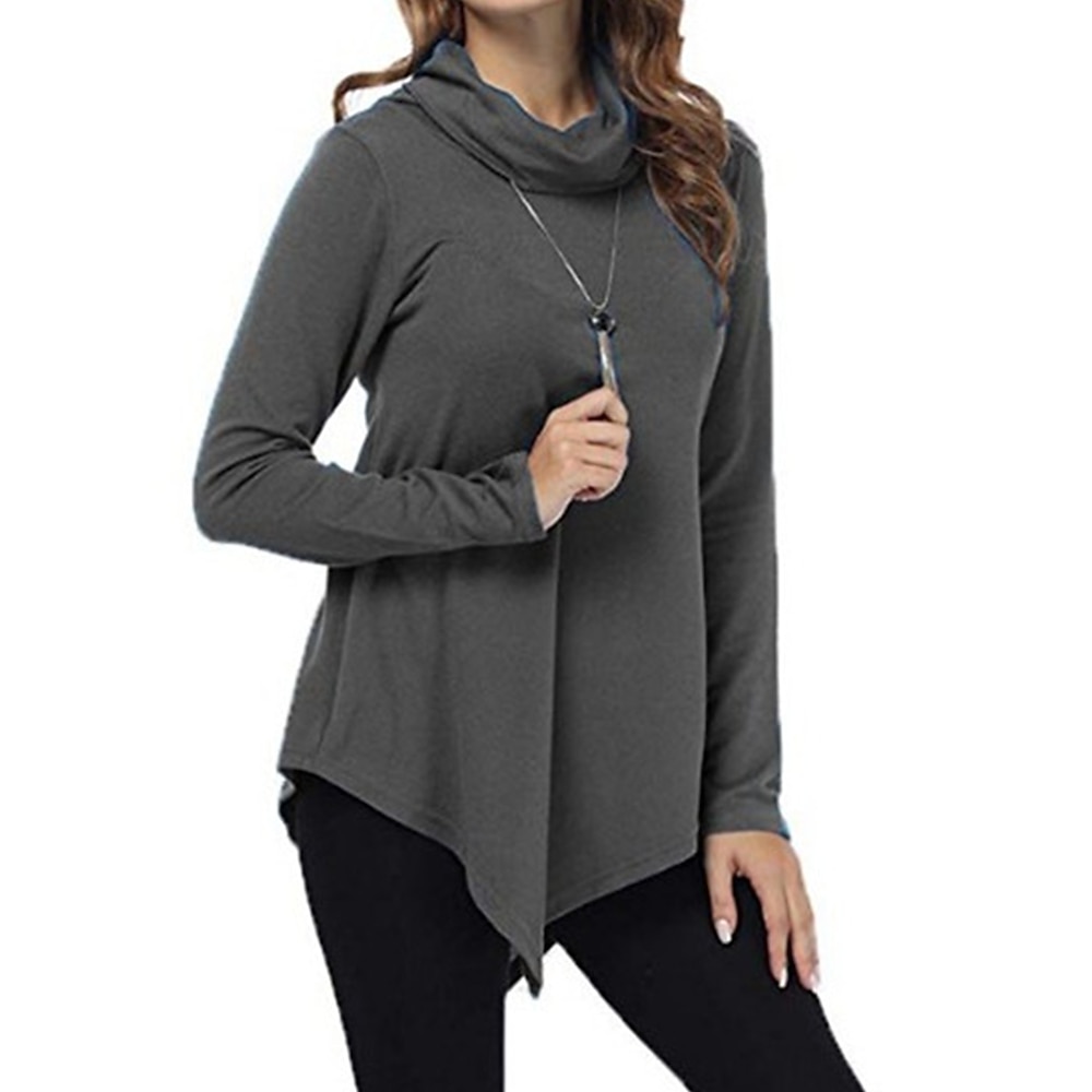 Damen T Shirt Modisch Modern Brautkleider schlicht Glatt Normale Oberteile Langarm Stapelhals Regular Fit Täglich Wochenende Schwarz Dunkelgrün Grau Herbst Winter Lightinthebox