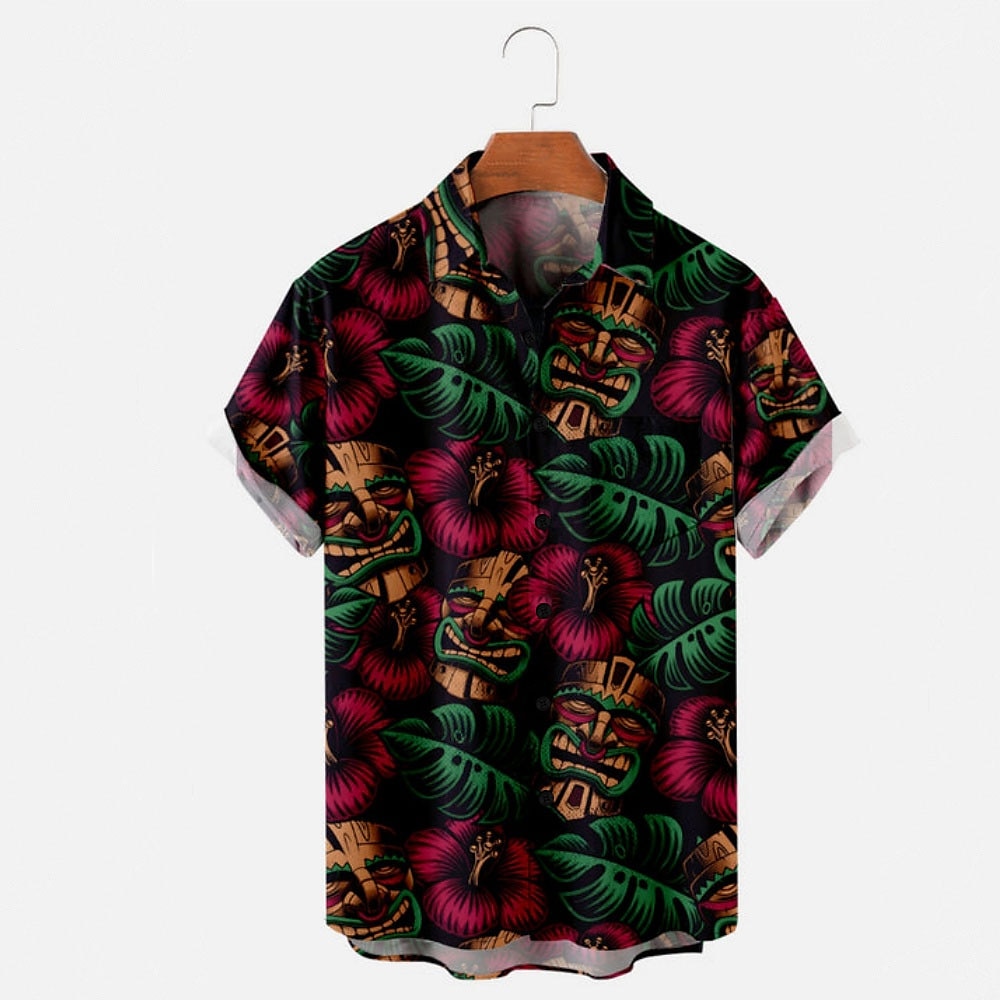 Herren Stammes Totem Lässiges Hemd Aloha-Shirt Kurzarm Abstrakt Brautkleider schlicht Normal Casual Sommer Frühling Umlegekragen Knopf hoch Rote Lightinthebox