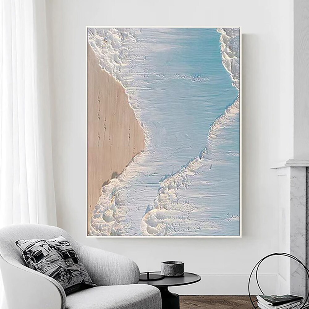 handgemachtes Ölgemälde „Strandwelle" auf Leinwand, großes Wandkunstwerk, strukturierte Leinwand, handgemalt, Ozeanlandschaft, modernes Wohndekor, 3D-Kunstwerk, Rahmen, fertig zum Aufhängen oder ohne Lightinthebox