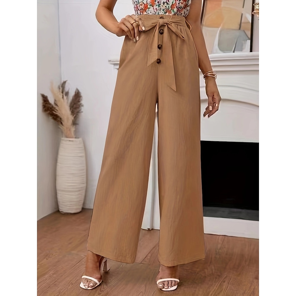 Damen Breites Bein Chinesisch Chino Klassicher Stil In voller Länge Hoher Taillenbund Glatt Elastischer Bund Bequem Weich Komfortabel Mikro-elastisch Outdoor Strasse Schwarz Khaki Sommer Herbst Lightinthebox