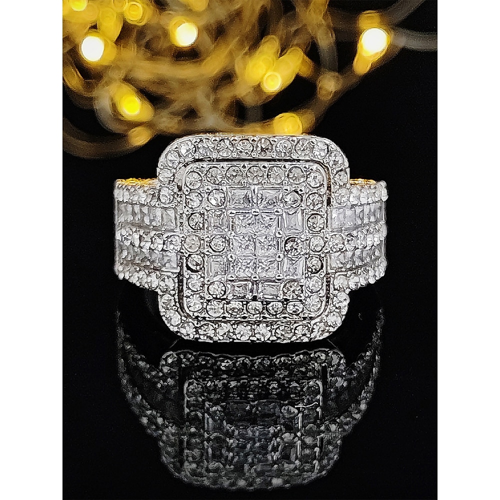 luxuriöser Ring mit künstlichem Diamant im Quadratschliff und mehrschichtigem Design - Statement-Schmuck für Frauen, perfekt für Hochzeiten, Verlobungen und besondere Anlässe Lightinthebox