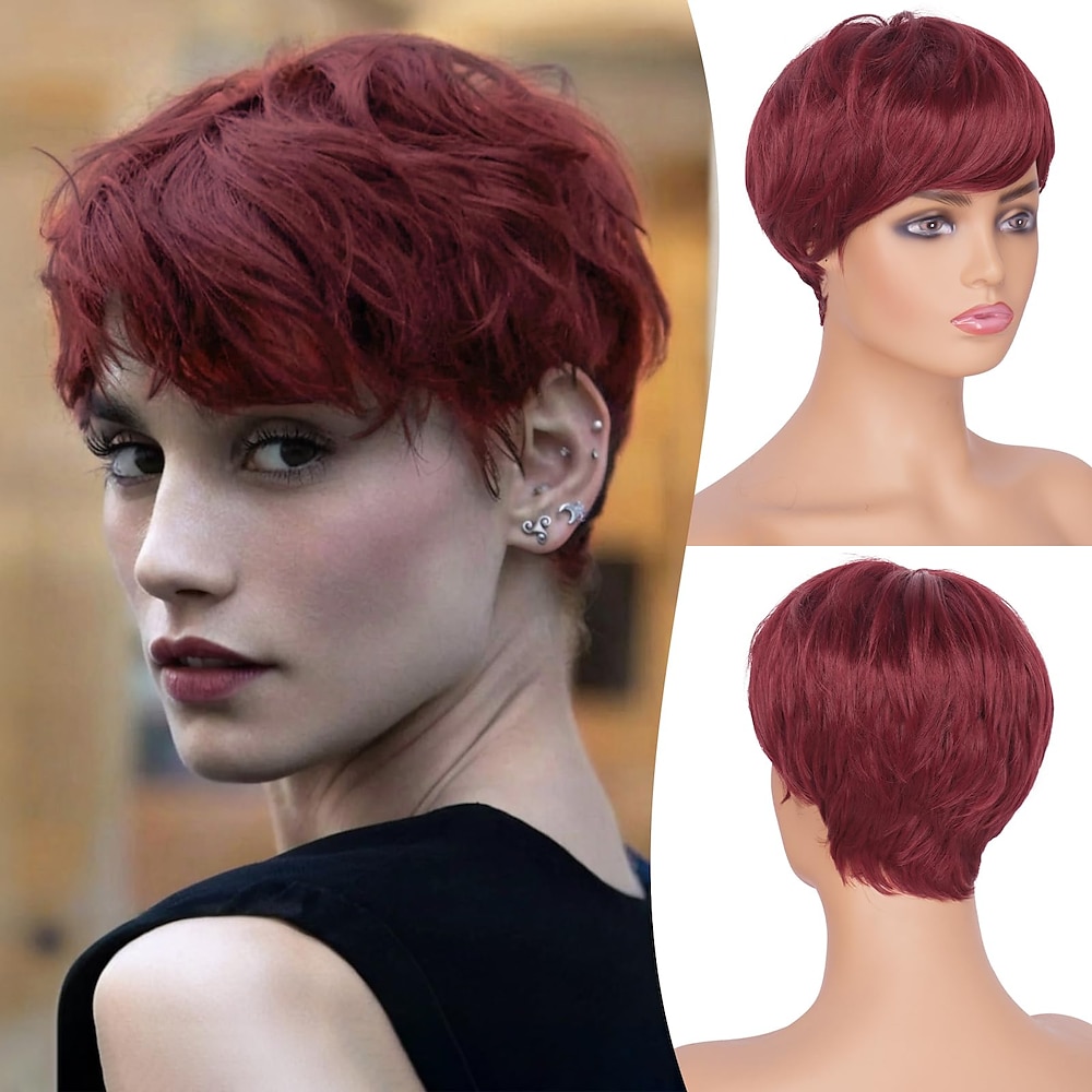 Pixie-Cut-Perücken, synthetische Perücke mit kurzem Pixie-Haarschnitt und Pony, klebefreie Stufenperücke, gewellte Perücken für Frauen Lightinthebox