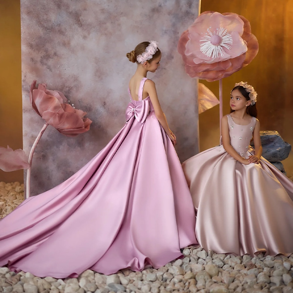 kinderkleidung Mädchen Blumenmädchen Kleid Kleid für die Erstkommunion Party Kleid Feste Farbe Ärmellos Langarm Leistung Gitter Prinzessin Süß Gitter Mitte der Wade Etuikleid Tüll-Kleid Sommer Lightinthebox