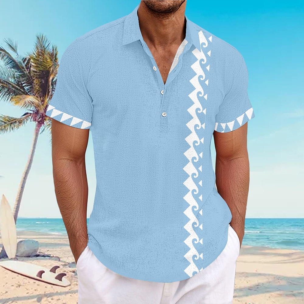 Herren Lässiges Hemd Kurzarm Brautkleider schlicht Resort Urlaub Normal Casual Sommer Frühling Umlegekragen Knopf Blau Grau Lightinthebox