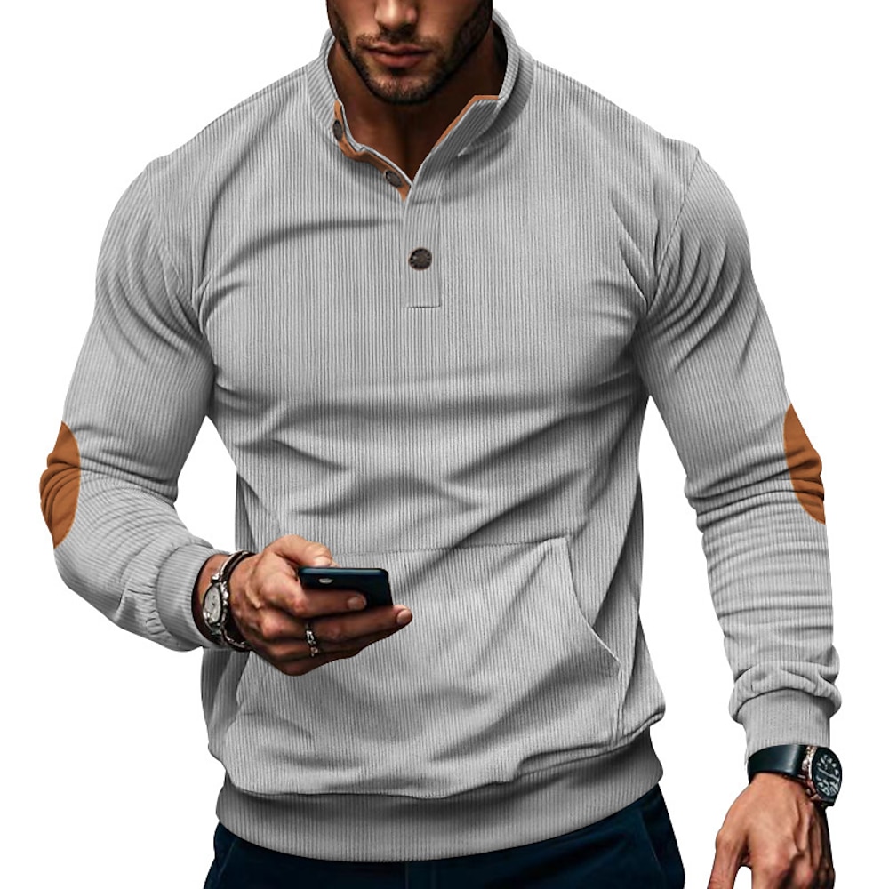 Herren Sweatshirt Pullover Aprikose Schwarz Armeegrün Braun Hellgrau Stehkragen Farbblock Patchwork Sport Natur Täglich Festtage Polyester Kord Strassenmode Basic Brautkleider schlicht Frühling Lightinthebox