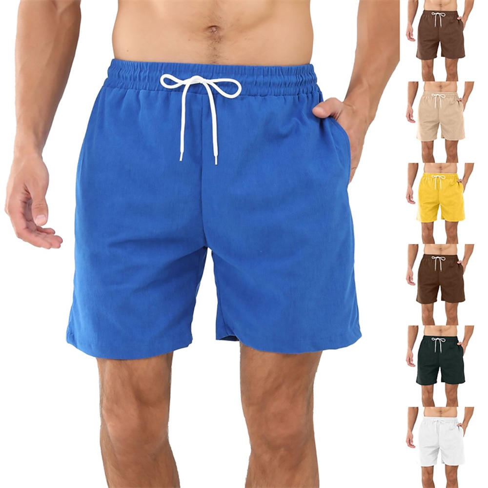 Herren Shorts Kurze Hosen Sommer-Shorts Lässige Shorts Cordshorts Tasche Kordelzug Elastische Taille Glatt Komfort Atmungsaktiv Kurz Outdoor Urlaub Sport Brautkleider schlicht Schwarz Weiß Lightinthebox