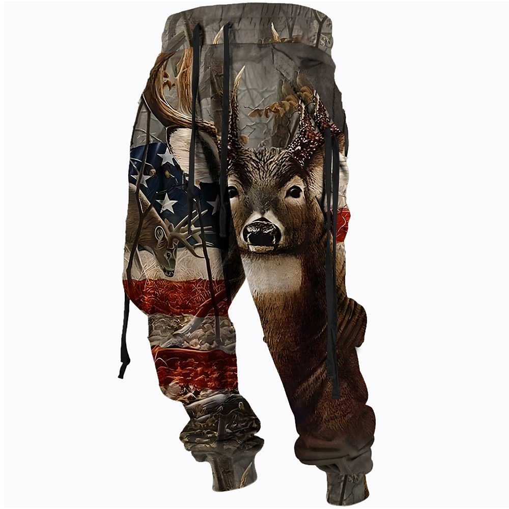 Herren Amerikanische US-Flagge Jagd Hirsch Jogginghose Trainingshose Hose Hosen Mittlere Taillenlinie Elastischer Kordelzug in der Taille Aktiv Vintage Brautkleider schlicht Outdoor Strassenmode Mit Lightinthebox