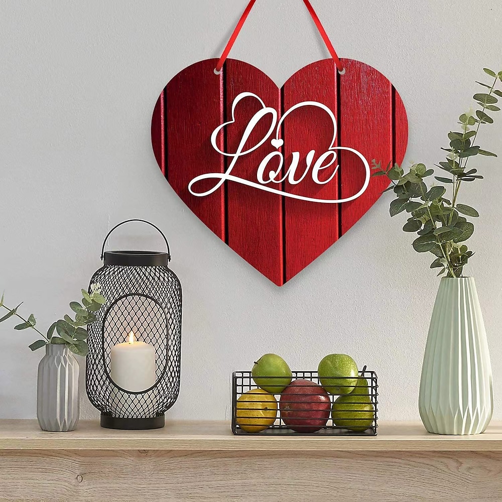 Herzförmiges Türschild aus Holz zum Valentinstag, Wohndekor, Atmosphäre, Arrangement, hängendes Ornament Lightinthebox