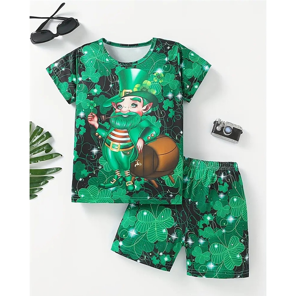 St. Patrick Jungen 3D Graphic T-Shirt Shorts Set Kurzarm Sommer Frühling Sport Modisch Täglich kinderkleidung 4-12 Jahre Rundhalsausschnitt Outdoor Urlaub Sport Reguläre Passform Lightinthebox