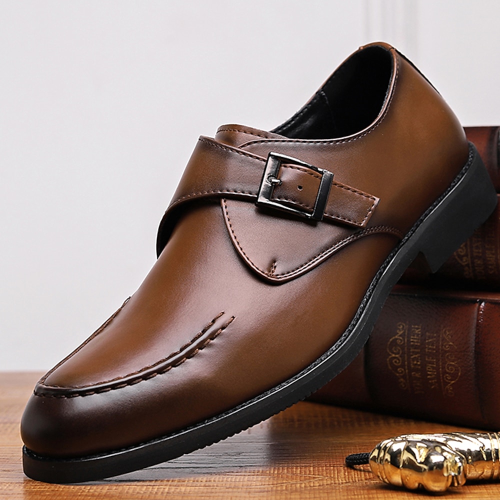 klassische Herren-Monkstrap-Schuhe aus braunem Kunstleder - formelles Business-Schuhwerk für Hochzeiten und das Büro Lightinthebox