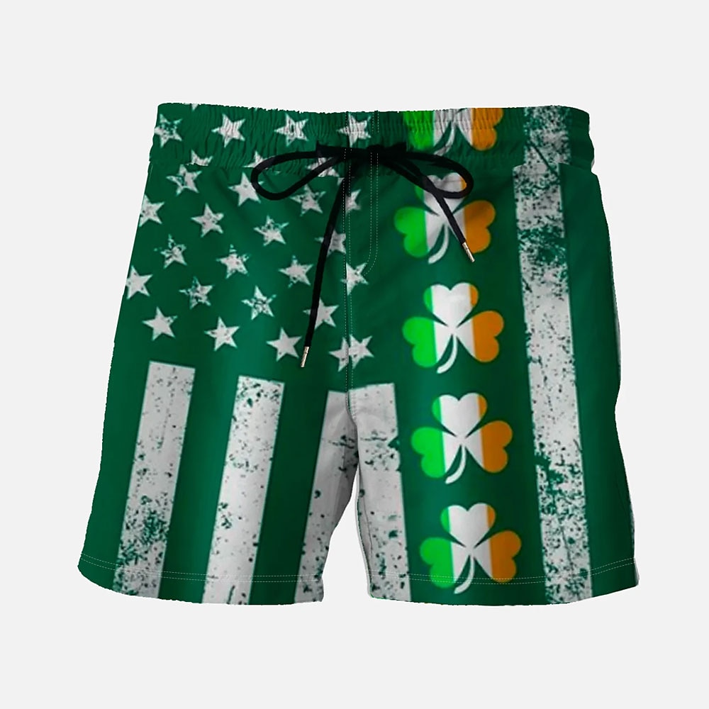 Herren Shorts Kurze Hosen Sommer-Shorts Strandshorts Kurze Hosen Tasche Kordelzug Elastische Taille Vierblättriges Kleeblatt St. Patricks Day Atmungsaktiv Weich Kurz Casual Täglich Festtage Vintage Lightinthebox