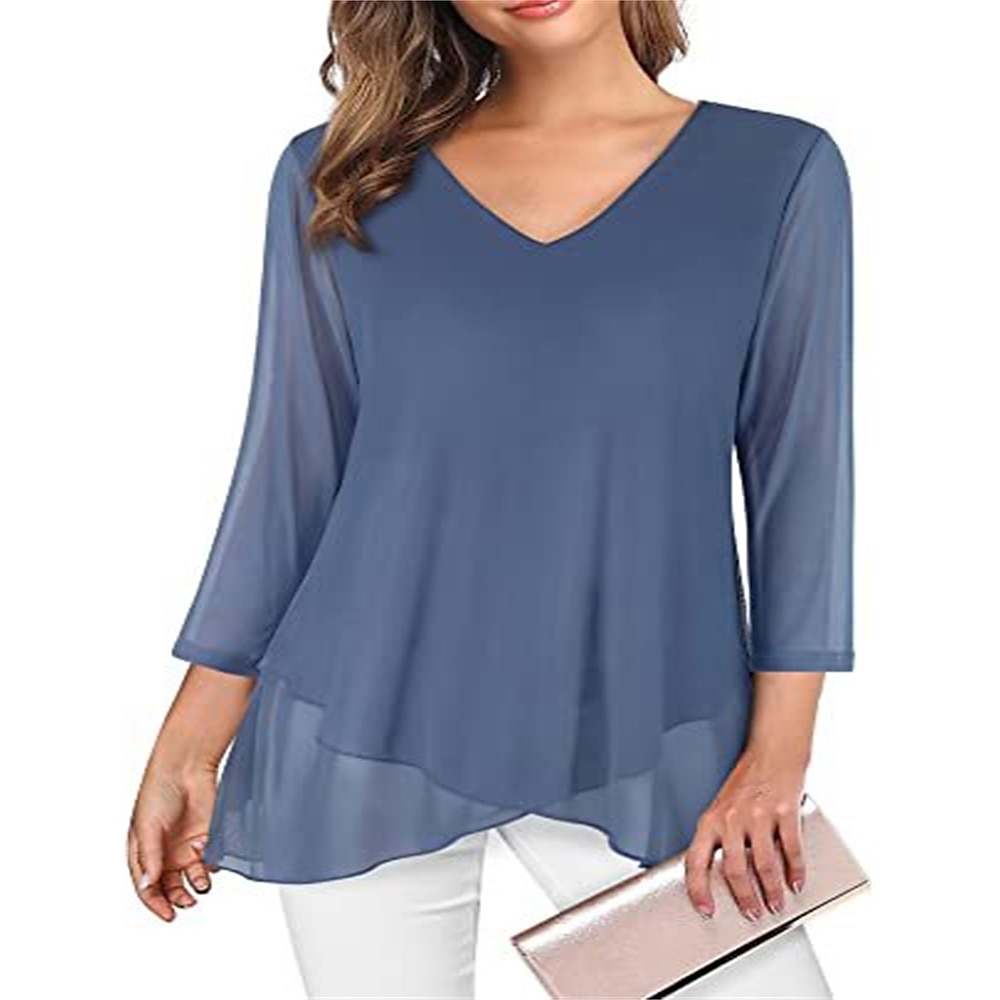 Damen Bluse Feste Farbe Täglich Stilvoll Kurzarm Rundhalsausschnitt Normale Oberteile Urlaub Party Arbeit Schwarz Purpur Grau Sommer Frühling Herbst Lightinthebox