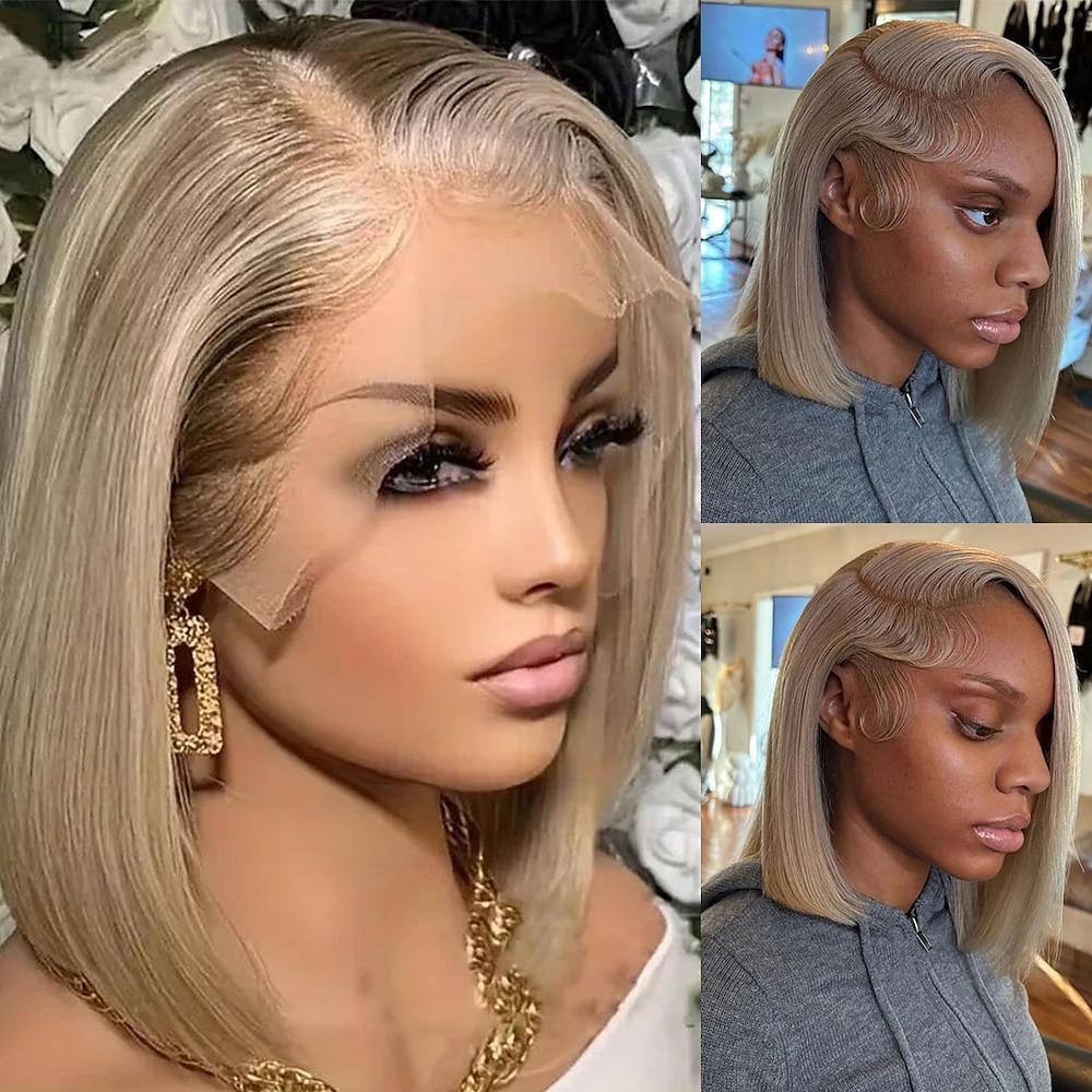 Remy Menschenhaar 5x5 Verschluss 13x4 Spitzenfront Perücke Kurzer Bob Brasilianisches Haar Wellen Blond Perücke 130% 150% Haardichte mit Babyhaar 100% Jungfrau Leimlos Vorgerupft Für Damen Lang Lightinthebox