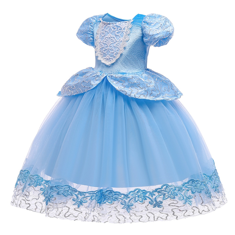 kinderkleidung Mädchen Kleid Pailletten Kurzarm Party Geburtstag Kuschelig Prinzessin Baumwolle Maxi A Linie Kleid Sommer Frühling 3-10 Jahre Blau Lightinthebox