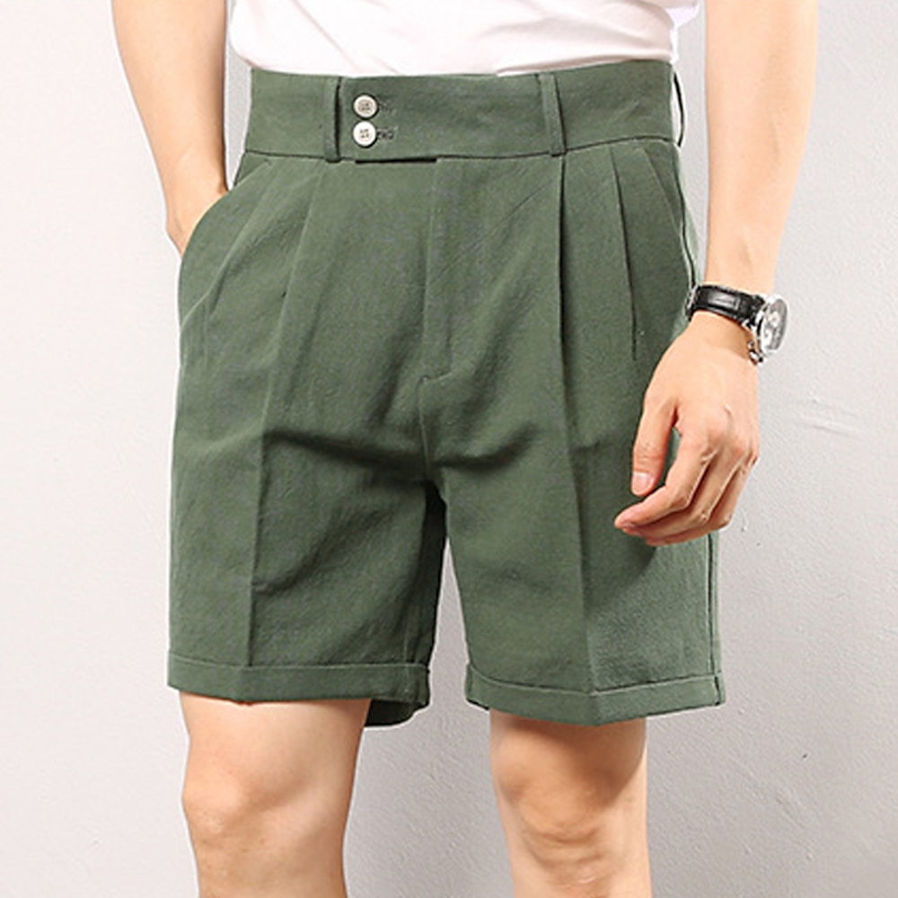 Herren Shorts Kurze Hosen Leinenshorts Kurze Hosen Sommer-Shorts Gurkha-Hose Gefaltet Tasche Höhenanstieg Glatt Atmungsaktiv Weich Knielänge Formal Outdoor Geschäft Modisch Klassicher Stil Grün Khaki Lightinthebox